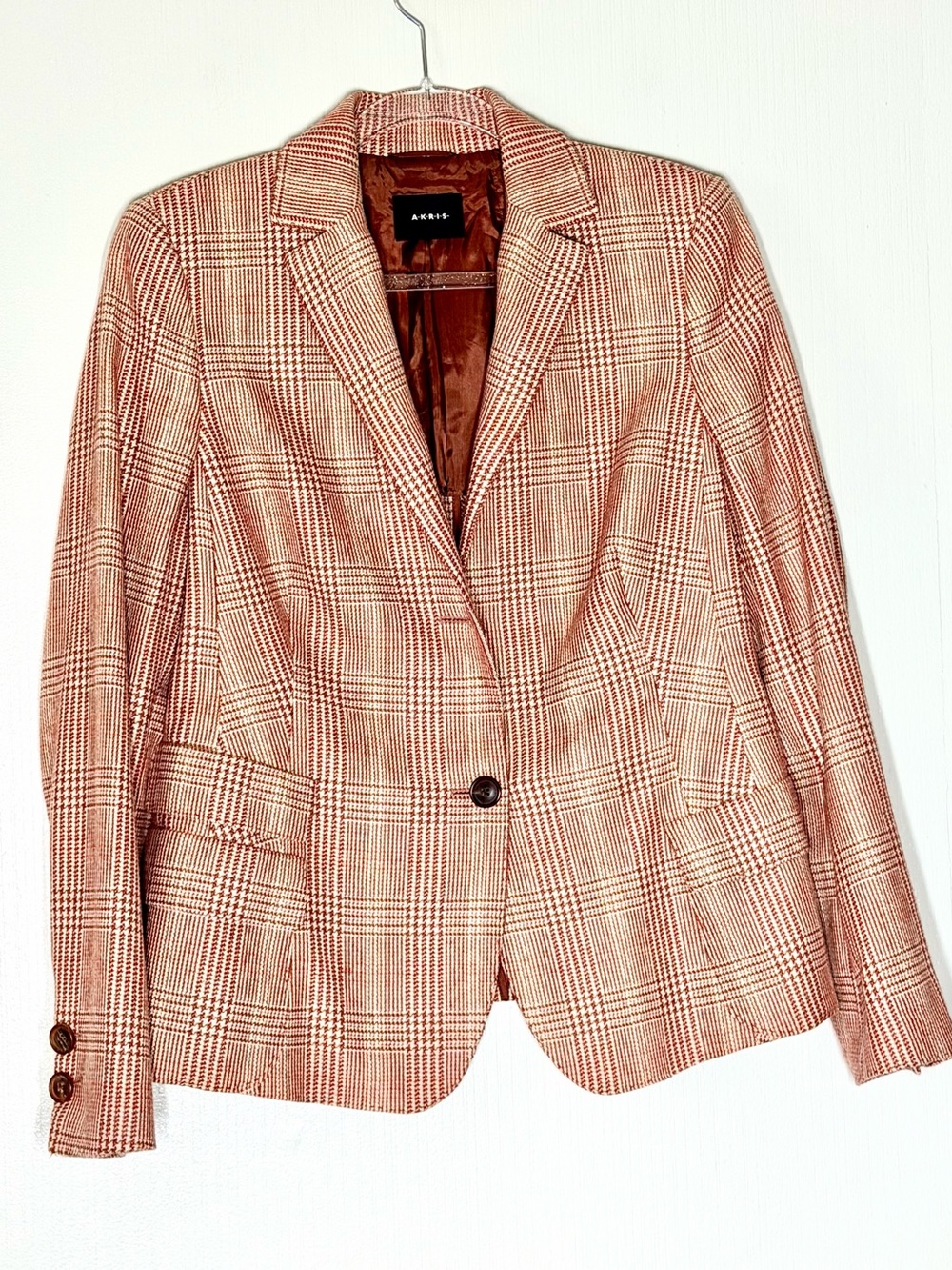 Akris Rust Plaid Tailored Blazer 100% Cashmere Sz US 12